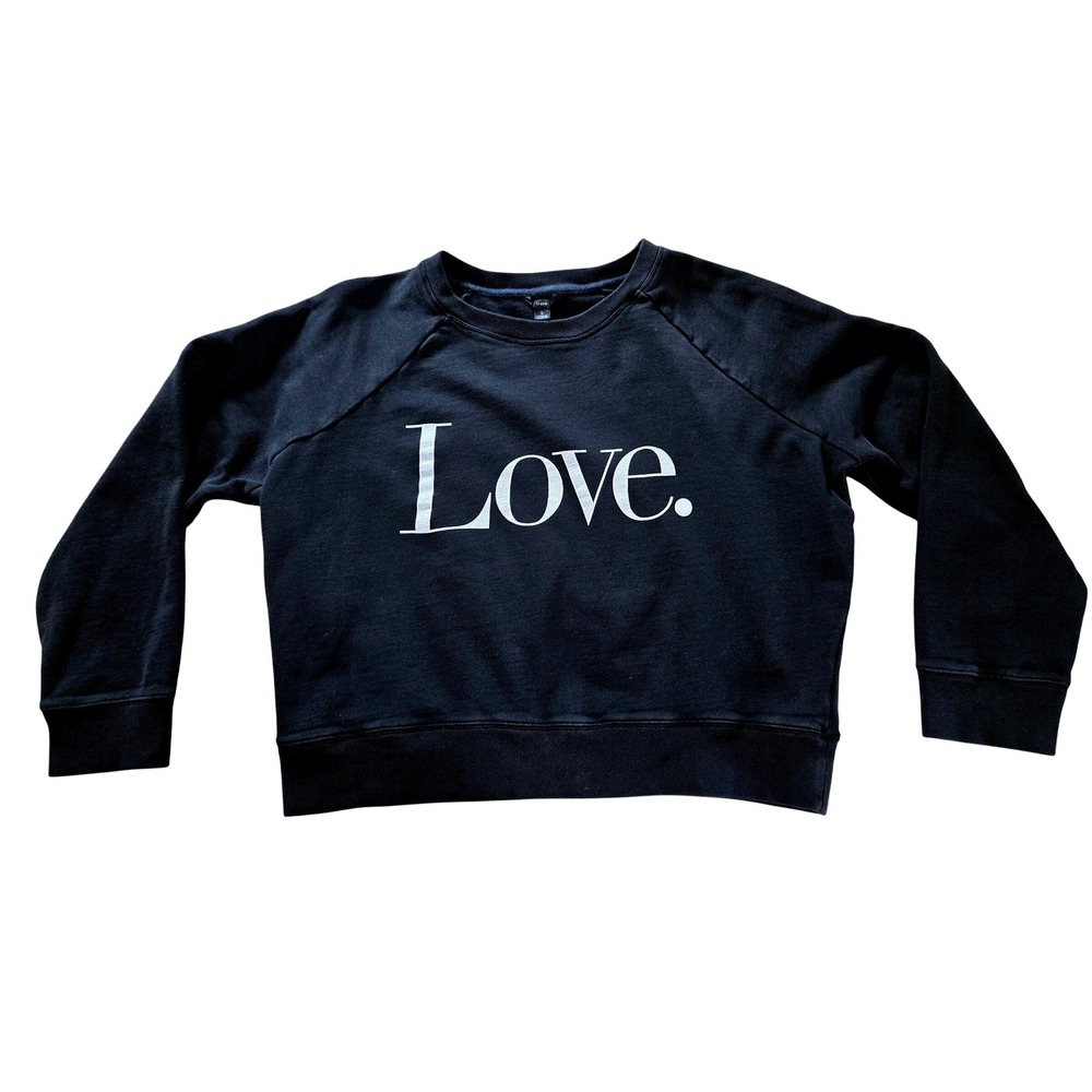 J.Crew Women's‎ L Casual Chic Love Graphic Sweatshirt Black Cotton Raglan Sleeve